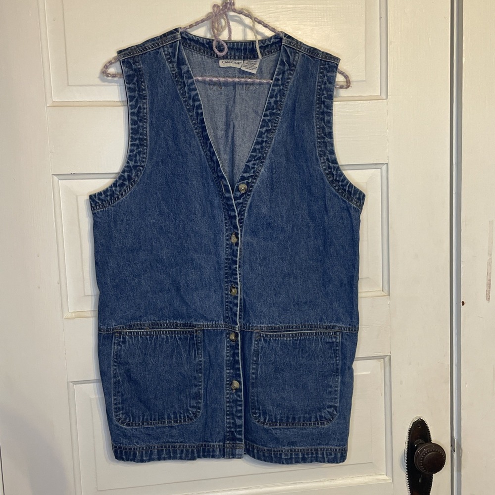 Long Women's Dark Blue Jean Vest Hippie Boho Chic Retro Vintage Core